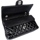 Chanel Quilted Patent Leather Palladium Medium Double Flap Crossbody Bag