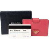 Prada Pink Saffiano Leather Triangle Cardholder