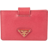 Prada Pink Saffiano Leather Triangle Cardholder