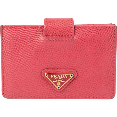 Prada Pink Saffiano Leather Triangle Cardholder