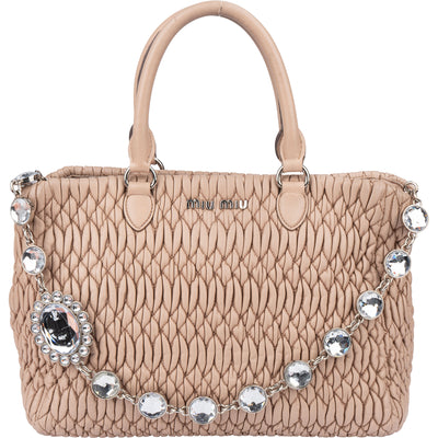 Miu Miu Quilted Leather Crystal Handbag