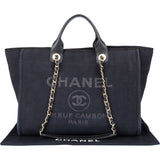 Chanel Blue Tweed Cambon Deauville Handbag