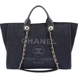 Chanel Blue Tweed Cambon Deauville Handbag