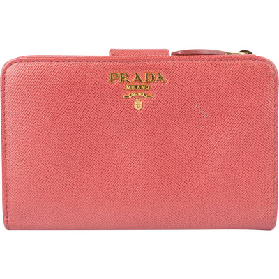 Prada Pink Saffiano Leather Clip Wallet