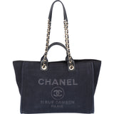 Chanel Blue Tweed Cambon Deauville Handbag