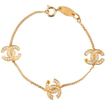 Chanel Gold Tone Crystal CC Bracelet