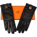 Hermès Noir Leather Kelly x Constance Gloves Handschuhe