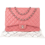 Chanel Quilted Lambskin Palladium Maxi Double Flap Crossbody Bag