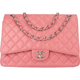 Chanel Quilted Lambskin Palladium Maxi Double Flap Crossbody Bag