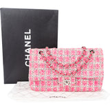 Chanel Quilted Tweed Palladium Double Flap Crossbody Bag
