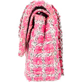 Chanel Quilted Tweed Palladium Double Flap Crossbody Bag