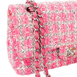 Chanel Quilted Tweed Palladium Double Flap Crossbody Bag