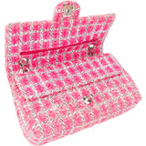 Chanel Quilted Tweed Palladium Double Flap Crossbody Bag