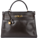 Hermès Brun Boxcalf Kelly 32 Handbag