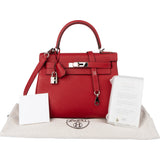 Hermès Rouge Taurillon Clemence Leather Kelly 28 Handbag - vintageandkickz