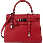 Hermès Rouge Taurillon Clemence Leather Kelly 28 Handbag - vintageandkickz