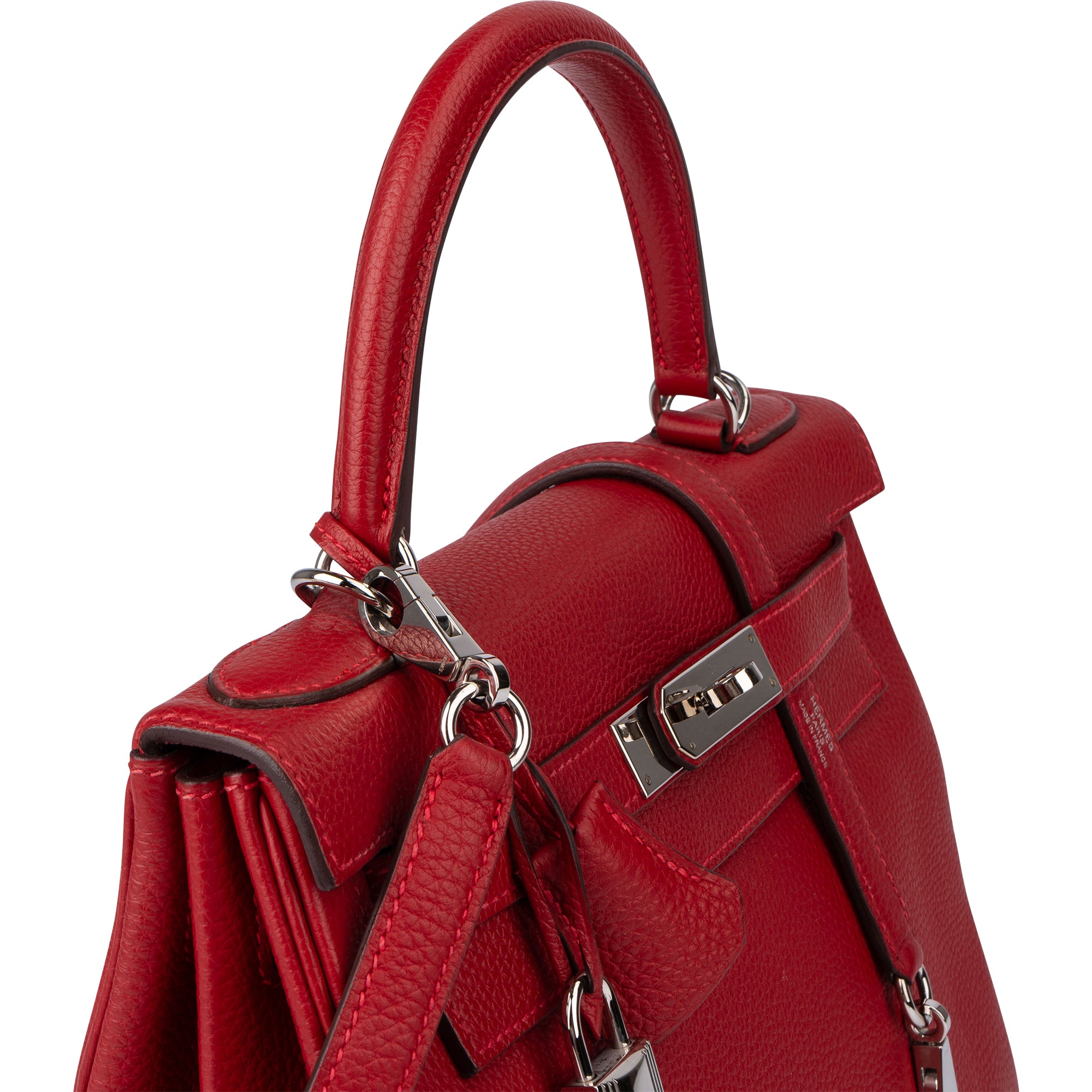 Hermès Rouge Taurillon Clemence Leather Kelly 28 Handbag - vintageandkickz