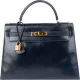 Hermès Bleu Boxcalf Kelly 32 Handbag