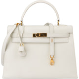 Hermès Blanco Courchevel Leather Kelly 32 Handbag