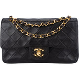 Chanel Quilted Lambskin 24K Gold Small Double Flap Crossbody Bag