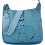 Hermès Bleu Atoll Courchevel Evelyne GM Crossbody Bag