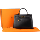 Hermès Noir Boxcalf Kelly 35 Handbag