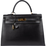 Hermès Noir Boxcalf Kelly 35 Handbag