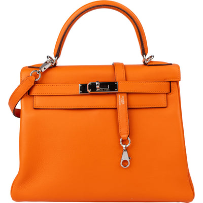 Hermès Orange Swift Leather Kelly 28 Handbag - vintageandkickz