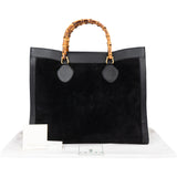 Gucci Black Suede Bamboo Handbag