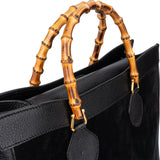 Gucci Black Suede Bamboo Handbag