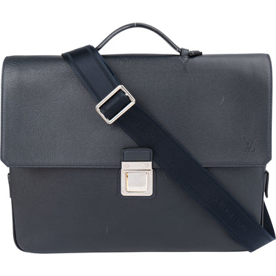 Louis Vuitton Bleu Taiga Leather Vassili PM Business Handbag - vintageandkickz