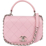Chanel Pink Stitching Lambskin Top Handle Single Flap Crossbody Bag