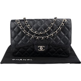 Chanel Quilted Caviar Leather Palladium Jumbo Double Flap Crossbody Bag