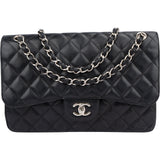Chanel Quilted Caviar Leather Palladium Jumbo Double Flap Crossbody Bag