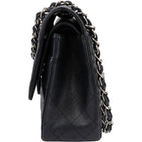Chanel Quilted Caviar Leather Palladium Jumbo Double Flap Crossbody Bag