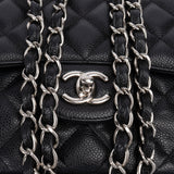 Chanel Quilted Caviar Leather Palladium Jumbo Double Flap Crossbody Bag