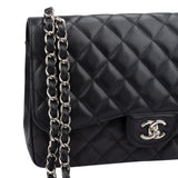 Chanel Quilted Caviar Leather Palladium Jumbo Double Flap Crossbody Bag