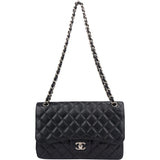 Chanel Quilted Caviar Leather Palladium Jumbo Double Flap Crossbody Bag