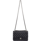 Chanel Quilted Caviar Leather Palladium Jumbo Double Flap Crossbody Bag