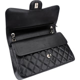 Chanel Quilted Caviar Leather Palladium Jumbo Double Flap Crossbody Bag