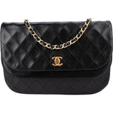 Chanel Quilted Lambskin 24K Gold Half Moon Double Flap Shoulder Bag
