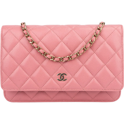 Chanel Pink Caviar Leather Wallet On Chain Crossbody Bag