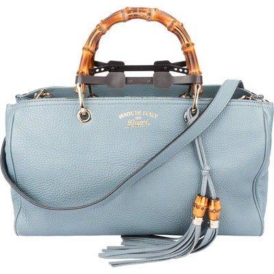 Gucci Limited Blue Leather Bamboo Handbag