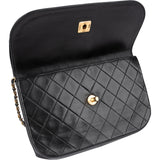 Chanel Quilted Lambskin 24K Gold Half Moon Double Flap Shoulder Bag