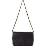 Chanel Noir Chevron Lambskin Single Flap Shoulder Bag