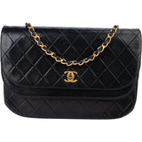 Chanel Quilted Lambskin 24K Gold Half Moon Double Flap Shoulder Bag