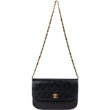 Chanel Quilted Lambskin 24K Gold Half Moon Double Flap Shoulder Bag