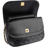 Chanel Quilted Lambskin 24K Gold Half Moon Double Flap Shoulder Bag