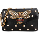 Gucci Black Leather Queen Margaret Bee Shoulder Bag