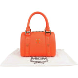 MCM Orange Grained Leather Essential Studded Small Boston Handbag
